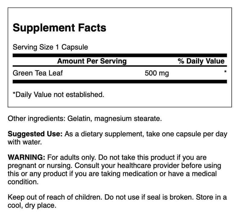 Swanson Green Tea 500 mg – 30 Capsules | Antioxidants & Vitality
