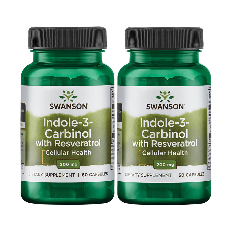 Swanson Indole-3-Carbinol with Resveratrol - I3C Supplement 60 Capsules (200mg) - 2 Pack