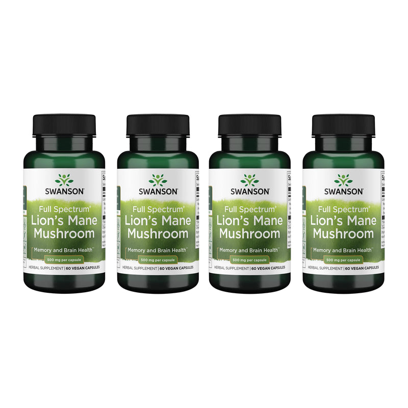 Swanson Lion's Mane Mushroom - Brain Support & Focus (4 Bottles, 60 Capsules Each)