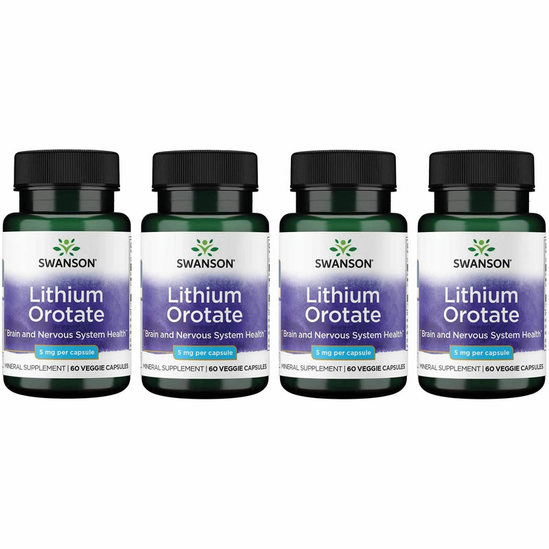 Swanson Lithium Orotate - Mood & Memory Support, 5 mg, 60 Veggie Caps (4 Pack)