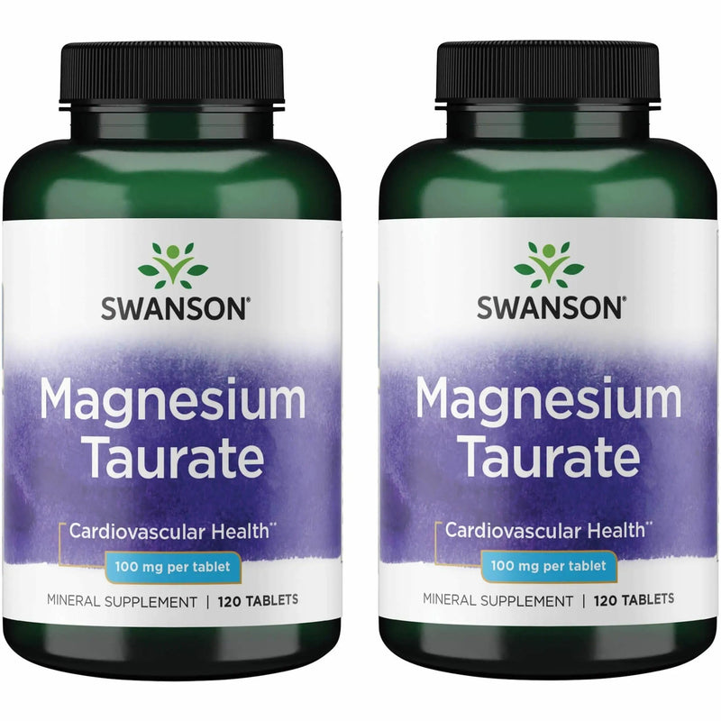 Swanson Magnesium Taurate - 100 mg Mg & Taurine Supplement (120 Tablets) - 2 Pack