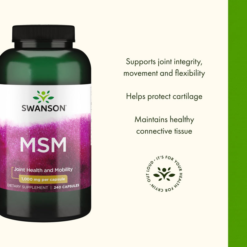 Swanson MSM 1000mg 240 Capsules - Joint Health & Mobility (2 Pack)