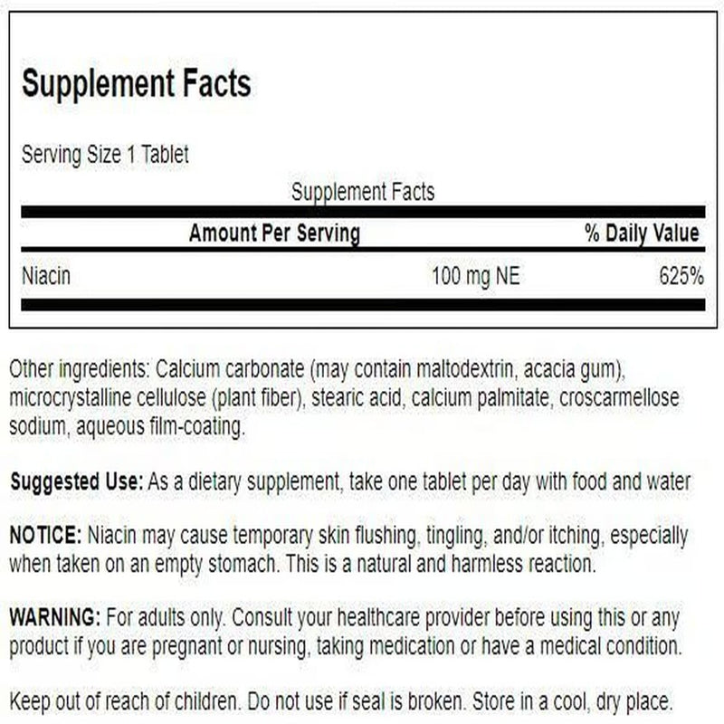 Swanson Niacin (Vitamin B3) - Vitamin Supplement Supporting Heart Health and Carbohydrate Metabolism - Promotes Natural Energy Production - (250 Tablets, 100mg NE Each)
