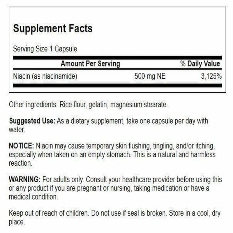 Swanson Niacinamide 500 mg 250 Caps (2 Pack) – Non-Flush Niacinamide Supplement