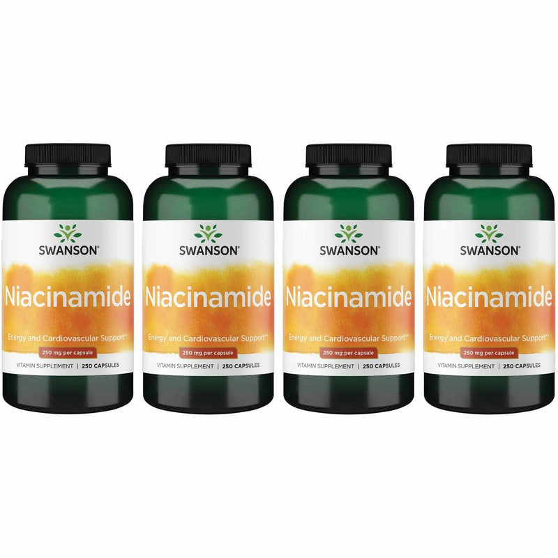 Swanson Niacinamide Vitamin B3 Supplement – 4 Pack, 250 mg Capsules (250 Count)