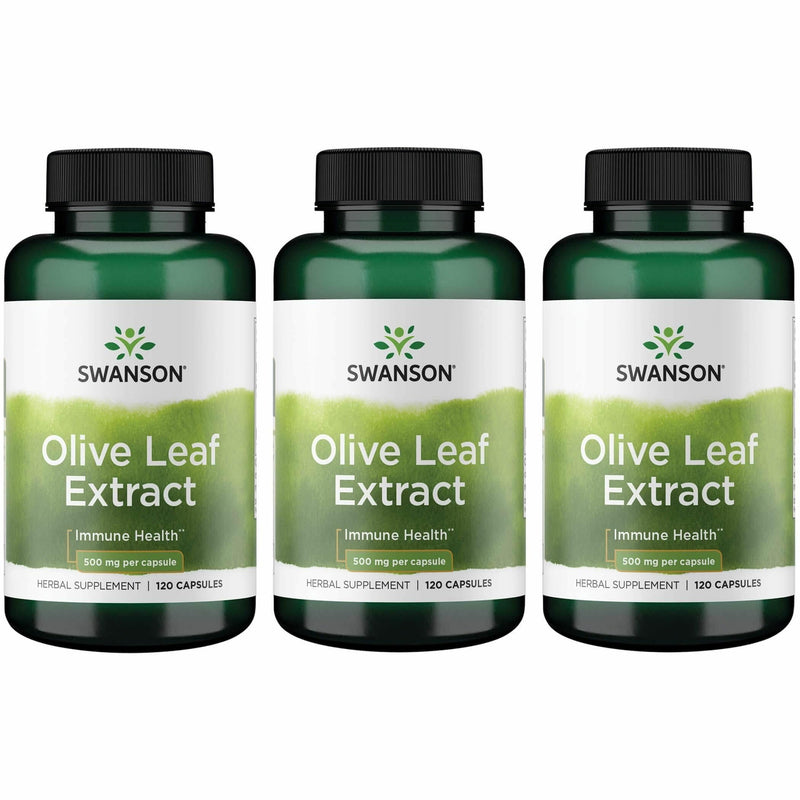 Swanson Olive Leaf Extract Capsules with 20% Oleuropein – 3 Bottles (120 Capsules each, 500 mg)