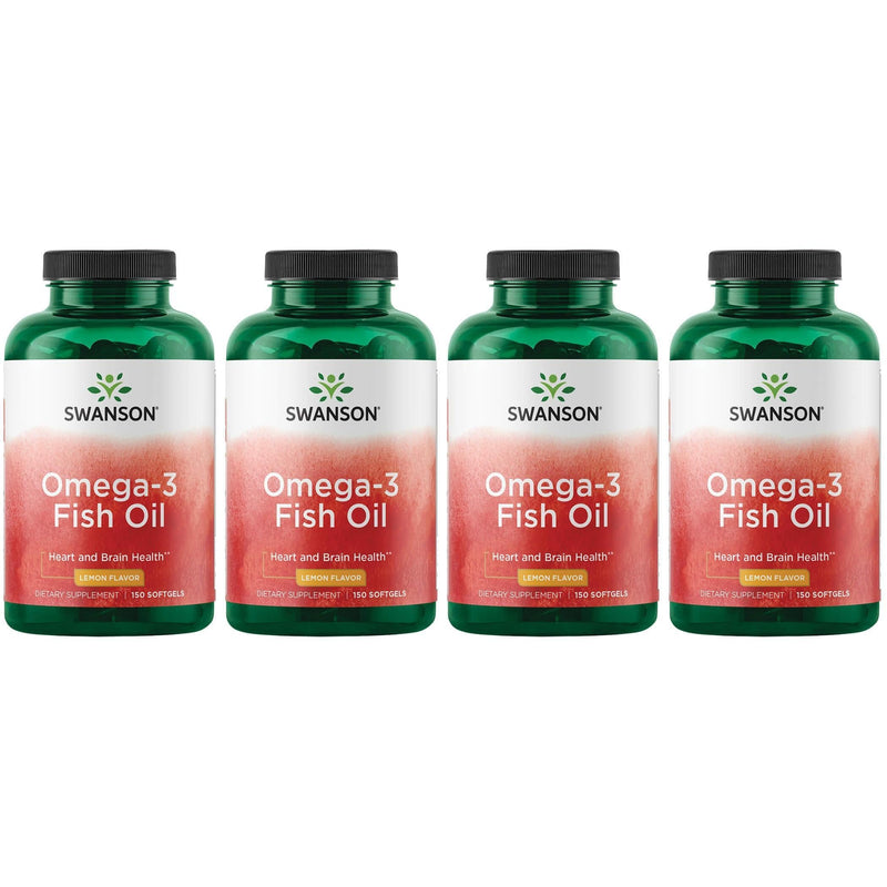 Swanson Omega-3 Fish Oil – Heart, Brain & Joint Support | GMO-Free EFAs, 180 mg EPA + 120 mg DHA, Lemon Flavor, 150 Softgels (4 Pack)