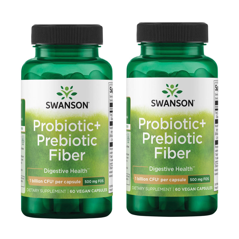 Swanson Prebiotic + Probiotic Fiber | Digestive & Immune Support | 60 Capsules, 500M CFU (2 Pack)