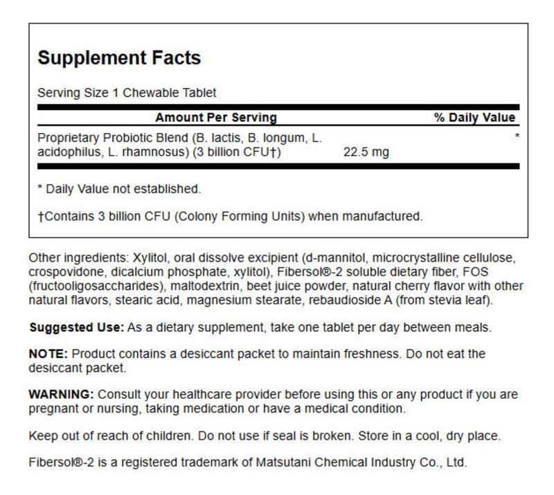 Swanson Probiotic Kids NAT Cherry 60 CHWBL | Sugar-Free Cherry Probiotic for Kids