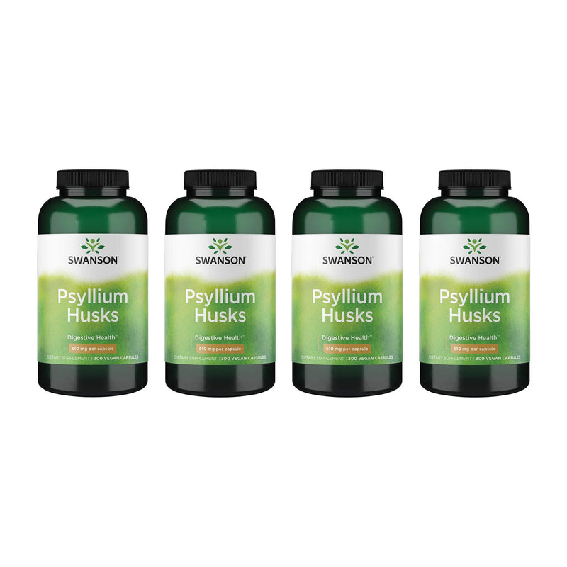 Swanson Psyllium Husk Dietary Fiber Supplement 610 mg 300 Capsules - 4 Pack