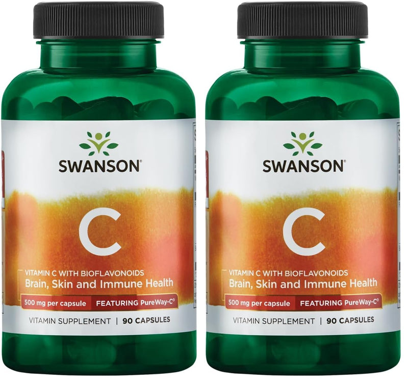 Swanson Pureway-Vitamin C 500mg with Bioflavonoids – 2-Pack (90 Capsules Each)