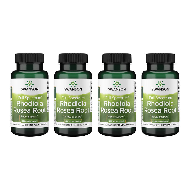Swanson Rhodiola Rosea Root - Adaptogenic Mood & Stress Support (4 Pack, 100 Caps, 400 mg Each)