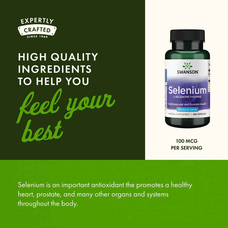 Swanson Selenium L-Selenomethionine – 300 Capsules (Pack of 2) for Heart & Prostate Health, Immune & Thyroid Support