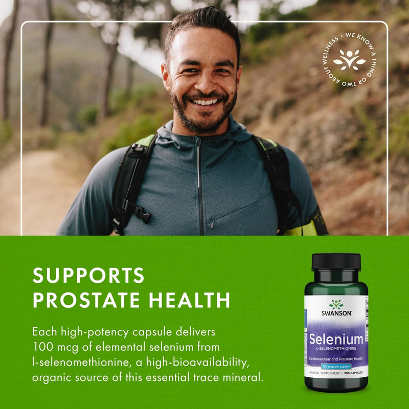 Swanson Selenium (L-Selenomethionine) – Heart & Prostate Health – 300 Capsules, 100 mcg