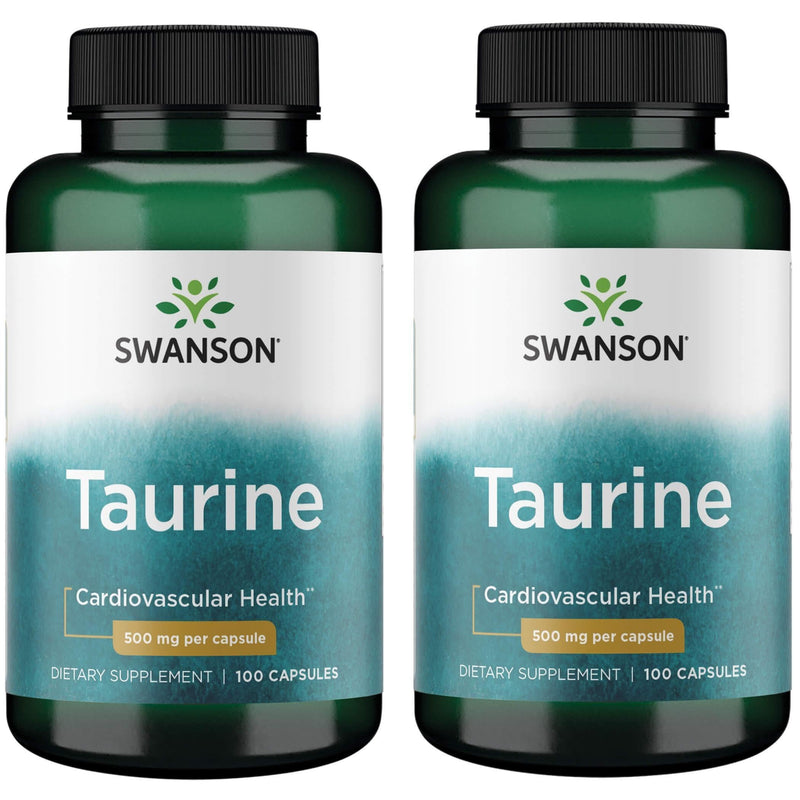 Swanson Taurine – Amino Acid Supplement for Energy, Electrolyte Balance & Heart Health (100 Capsules, 500mg) (2 Pack)