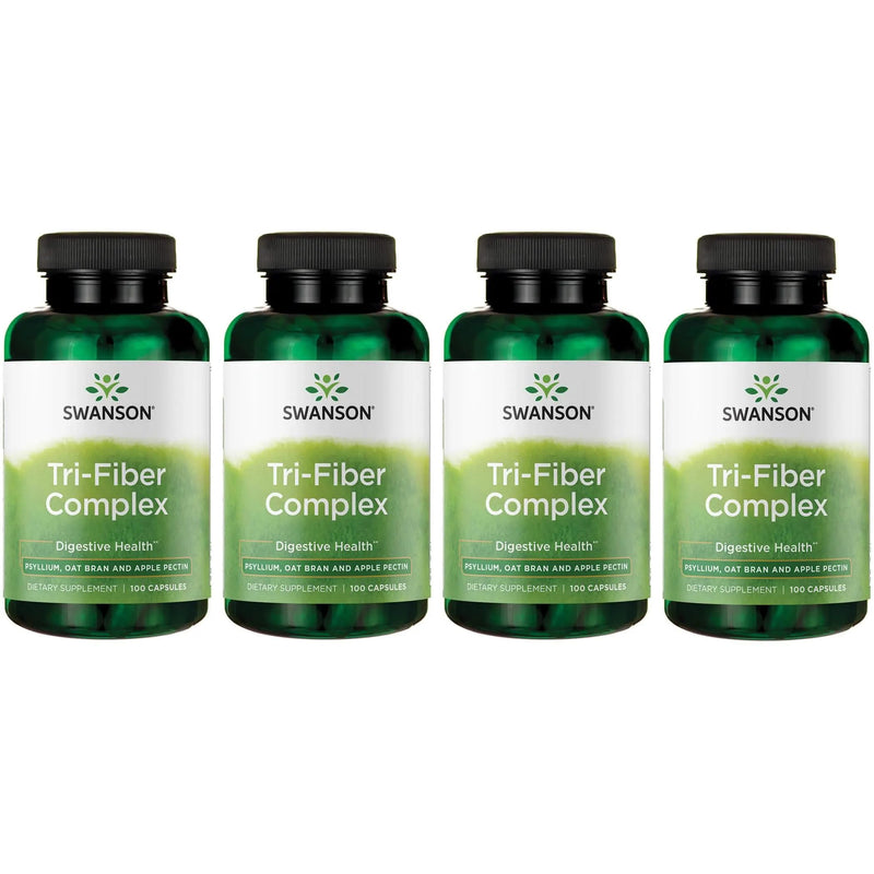 Swanson Tri-Fiber Complex - Digestive Health Fiber Supplement with Psyllium, Oat Bran & Apple Pectin (100 Capsules) - 4 Pack