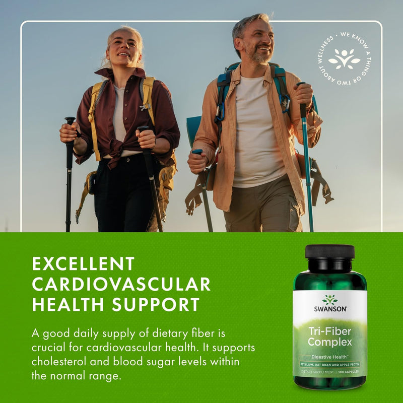 Swanson Tri-Fiber Complex - Digestive Health Fiber Supplement with Psyllium, Oat Bran & Apple Pectin (100 Capsules) - 4 Pack