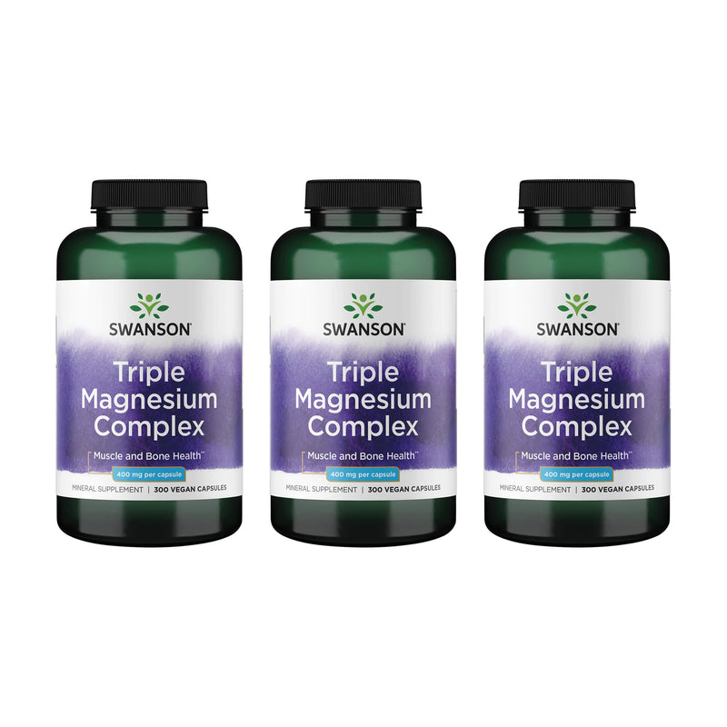 Swanson Triple Magnesium Complex – 3 Pack, 400 mg per Capsule (Citrate, Oxide & Aspartate)