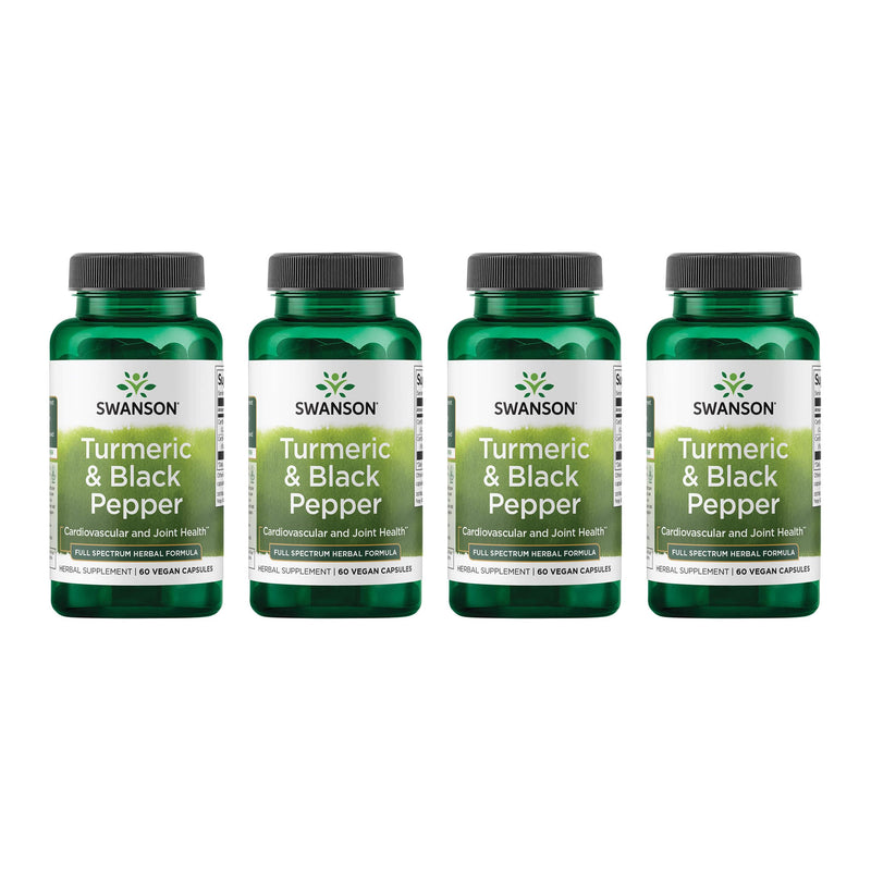 Swanson Turmeric & Black Pepper - Organic Joint, Heart & Digestion Support (60 Veggie Capsules) 4 Pack
