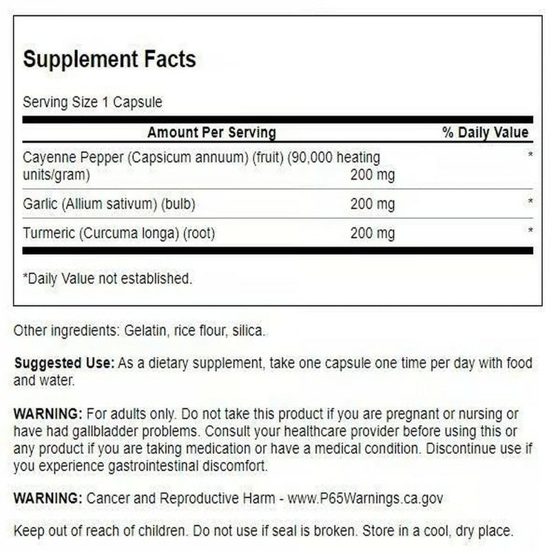 Swanson Full Spectrum Turmeric Garlic & Cayenne 60 Capsules (3 Pack) | Cardiovascular Support