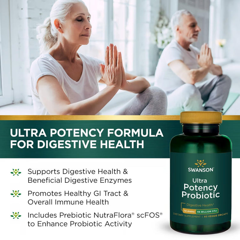 Swanson Ultra Potency Probiotic 66B CFU with 14 Strains | 60 Veggie Caps (2 Pack)
