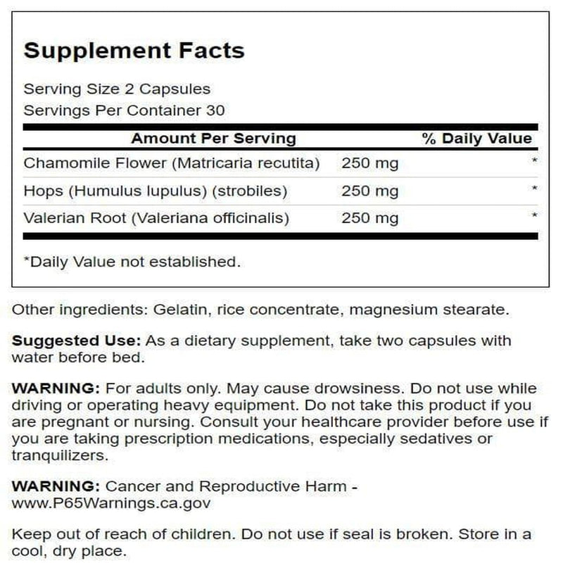 Swanson Valerian, Chamomile & Hops – Full Spectrum Relaxation Supplement (60 Capsules) 2 Pack