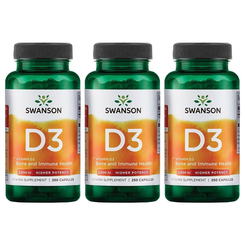 Swanson Vitamin D-3 2000 IU (Sunshine Vitamin) 250 Caps - 3 Pack