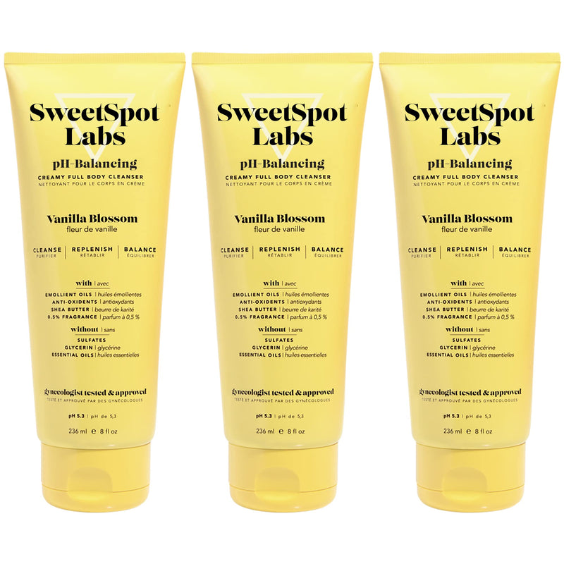 SweetSpot Labs pH Balanced Wash - Vanilla Blossom Scent, 8 oz (Pack of 3) | Sulfate Free