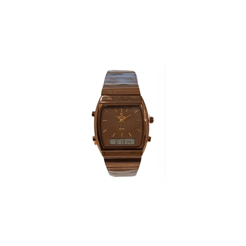 Swismax Ladies Duel Time Water Resistant Brown Dial Brown Metal Strap Watch - InStock