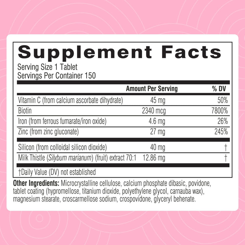 Swisse Biotin Hair Skin & Nails Supplement for Women & Men | 5 Months Supply | Milk Thistle, Biotin, Vitamin C, Zinc & Iron | Supports Hair Growth & Collagen Production | Collagen Supplement | 150 Tablets