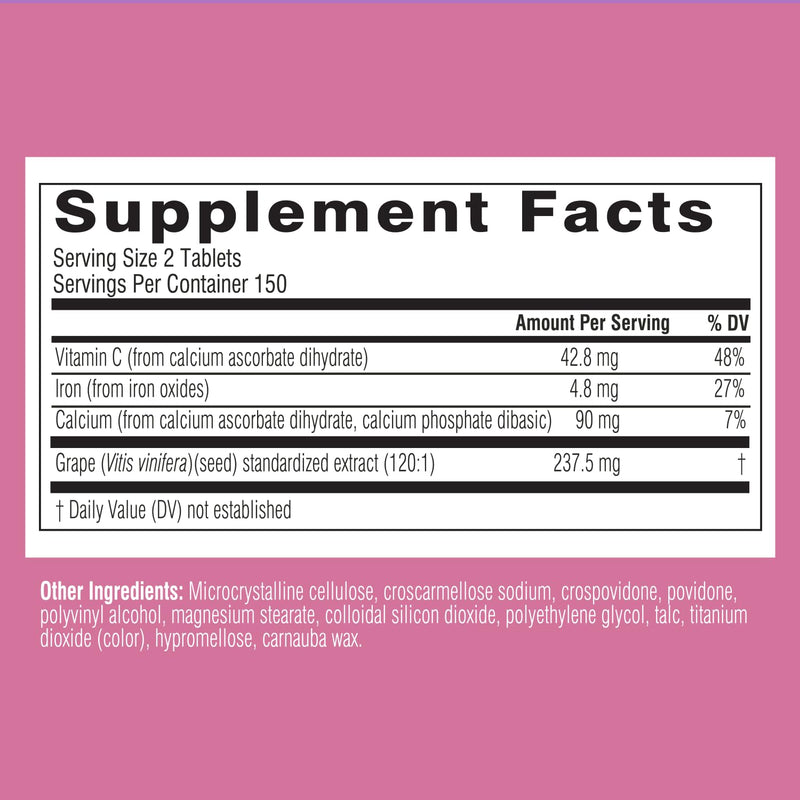 Swisse Grape Seed Extract Capsules – Antioxidant Herbal Supplement with Grapeseed Polyphenols & Vitamin C | Skin Health & Collagen Support | 300 Tablets