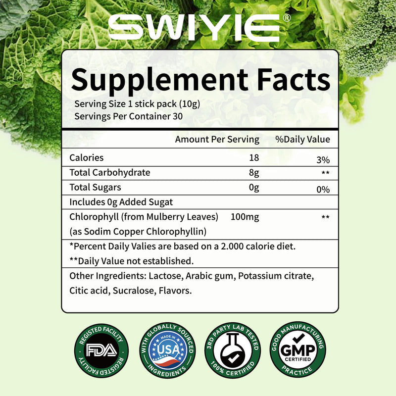 Swiyie Chlorophyll Powder – 100mg for Drinking (10g x 30 Packets) – Detox & Gut Support