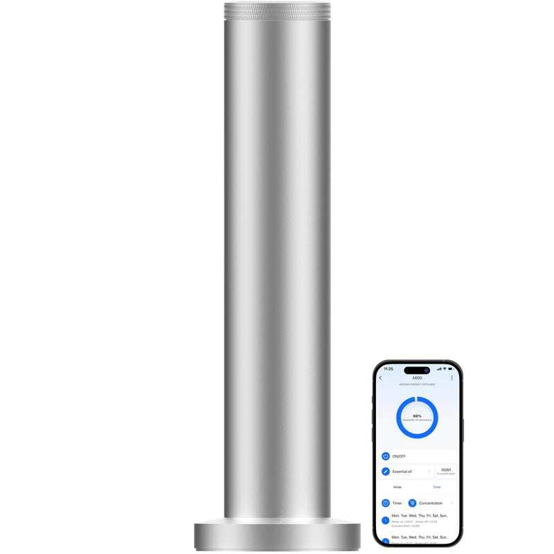 Hotel Scent Diffuser Machine - Cordless Rechargeable Diffuser for Large Rooms | Bluetooth App Control - Silver