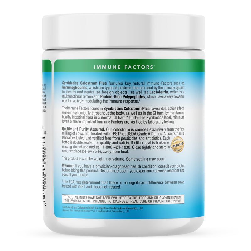 Symbiotics Colostrum Plus Powder 6.3 oz – Immune Support, 25% IgG, Gluten Free