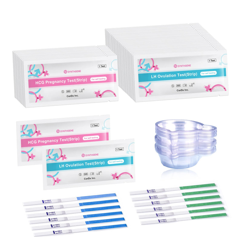 SYNTHGENE Ovulation & Pregnancy Test Kit – LH 25 & HCG 10, 25 Ovulation & 10 Pregnancy Tests, 35 Urine Cups