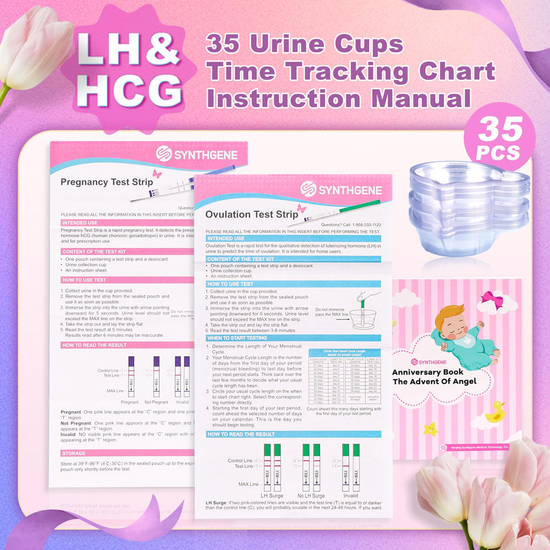SYNTHGENE Ovulation & Pregnancy Test Kit – LH 25 & HCG 10, 25 Ovulation & 10 Pregnancy Tests, 35 Urine Cups