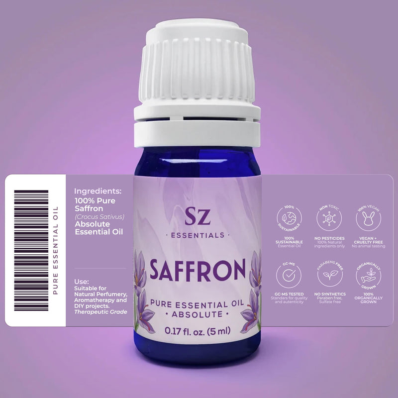 Sz Essentials Saffron Essential Oil – 100% Pure, Therapeutic Grade, Vegan (0.17oz/5ml)