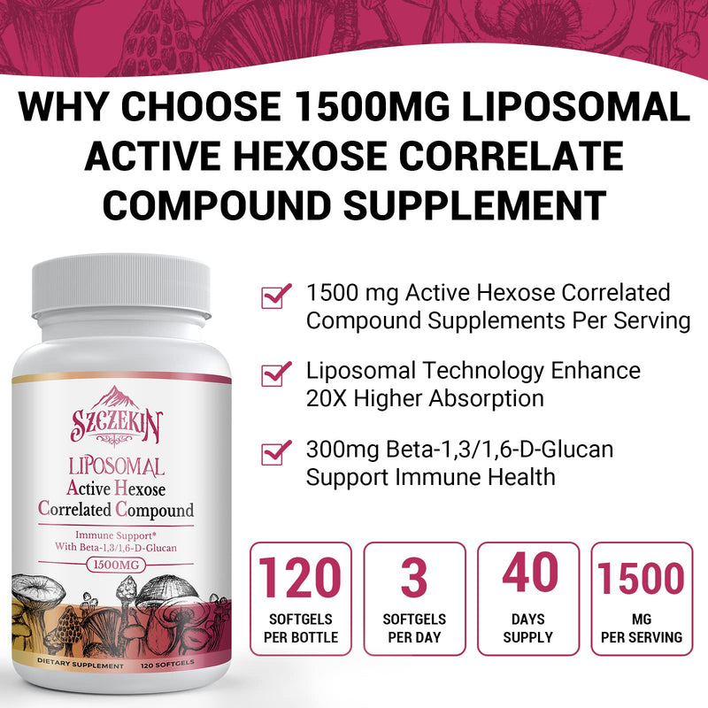SZCZEKIN 1500mg Liposomal Active Hexose Correlated Compound — 360 Soft Gels, 8-Mushroom Blend + 300mg Beta-Glucans