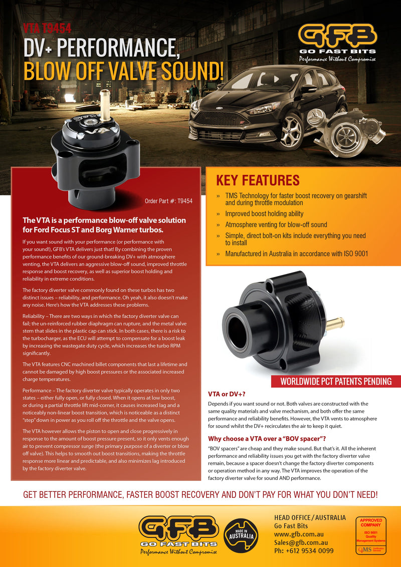 GFB T9454 VTA VENT TO ATMOSPHERE BLOW OFF VALVE - VOLVO S40 MK2 T5