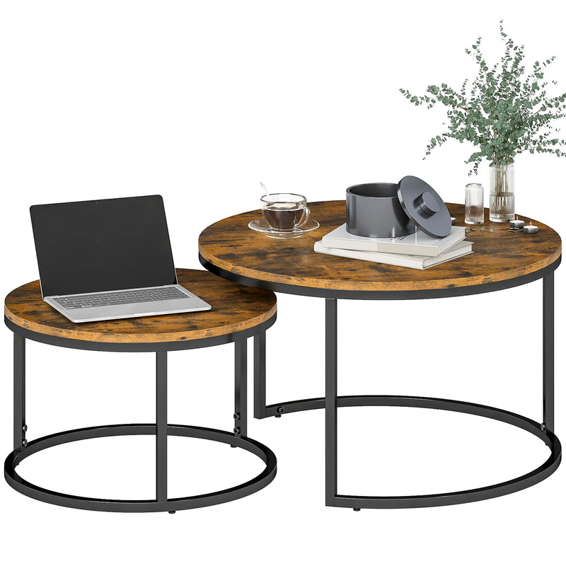 Nest of 2 Tables Wood Effect | Stacking Side Tables | Living Room Coffee Table Set