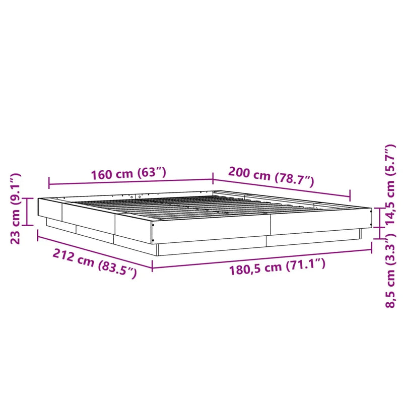 Modern Wooden Queen Size 160cm Bed Frame Base With LED Lights Wood Beds