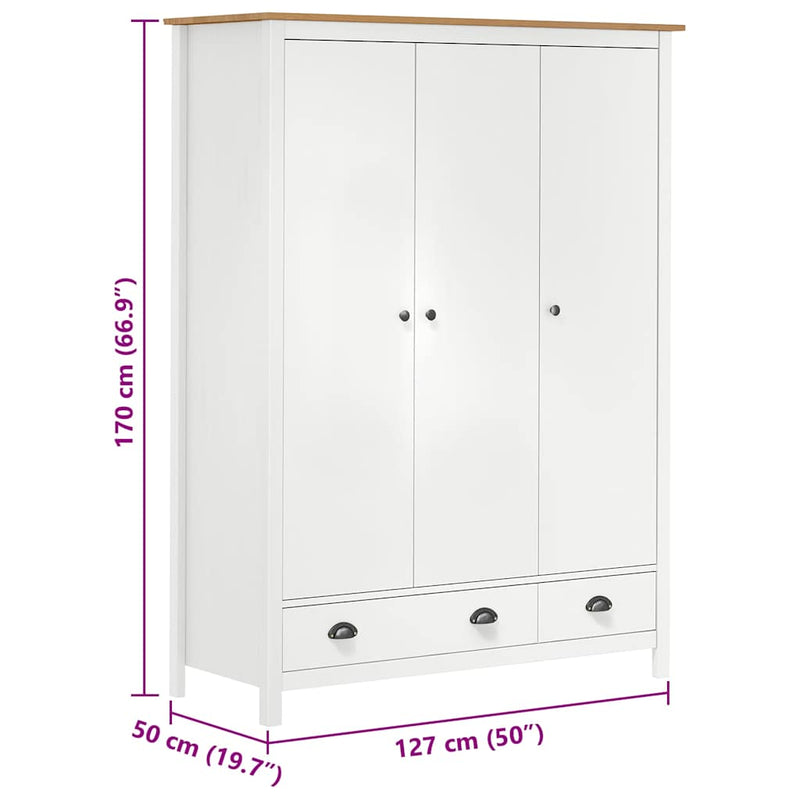 3-Door Wardrobe Hill White 127x50x170 cm Solid Pine Wood