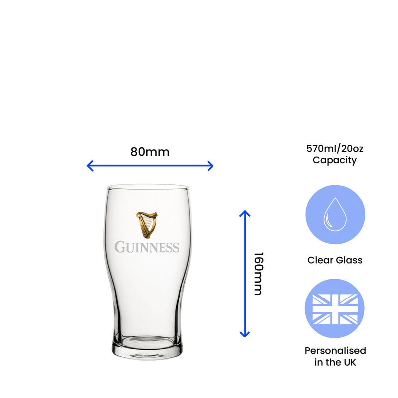 Personalised Classic Guinness Pint Glass – Engraved & Gift Boxed