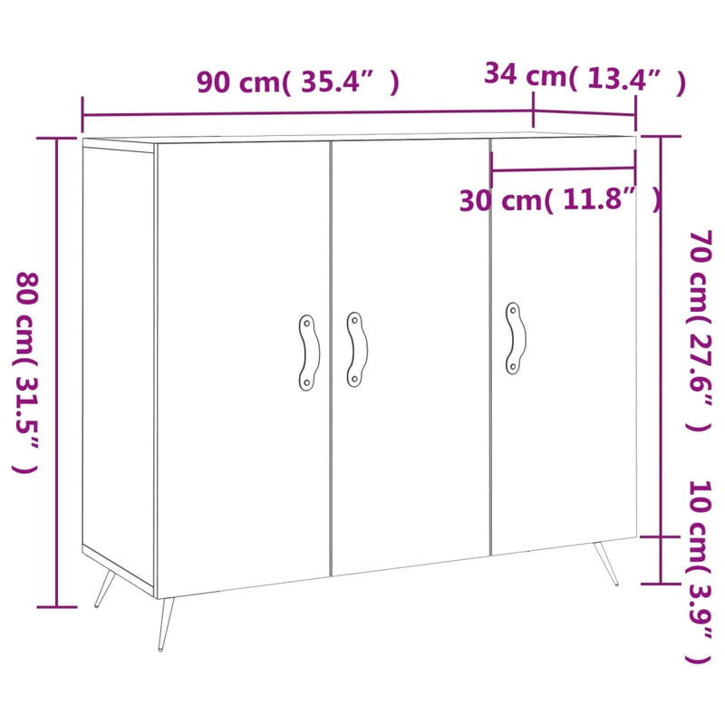Sideboard Smoked Oak 90x34x80 cm Engineered Wood