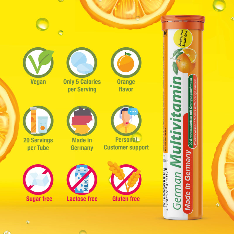 T&D German Vitamin & Minerals – 140 Vegan Drink Effervescent Tablets, Mixed Fruit Box, Made in Germany
