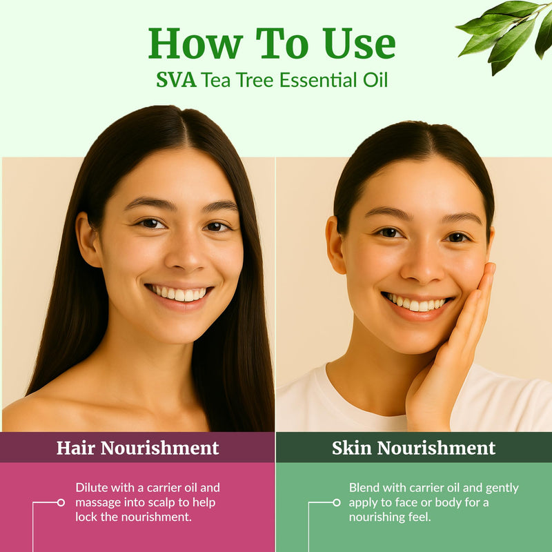 SVA Tea Tree Essential Oil 4oz - 100% Natural Tea Tree Oil with Dropper