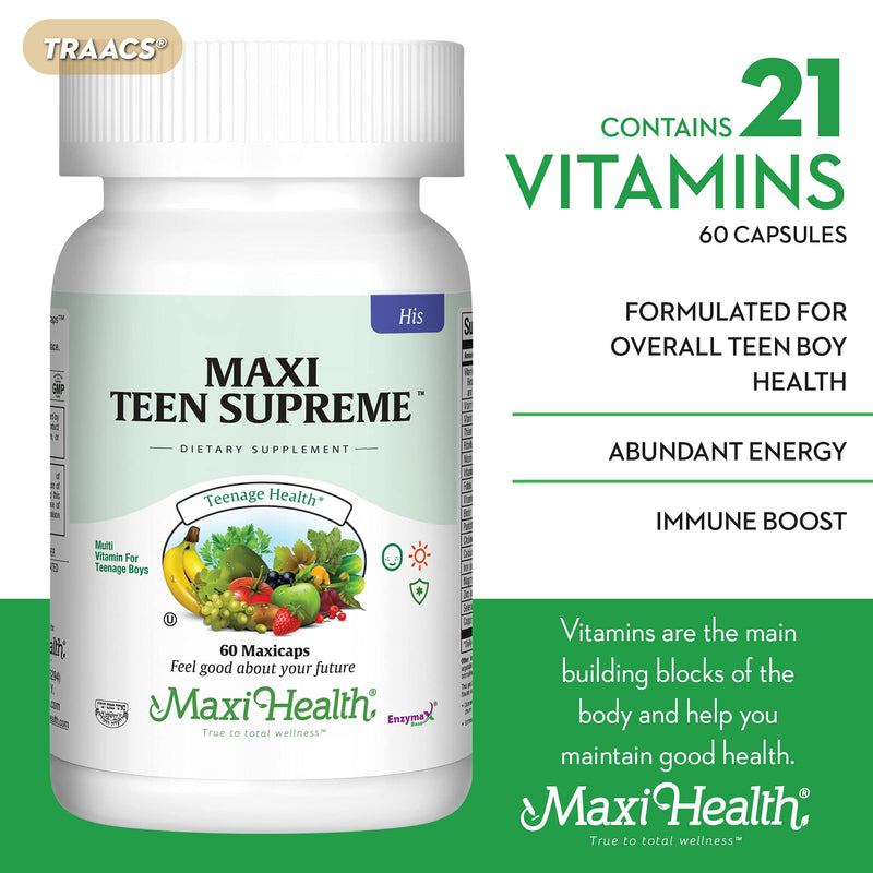 Teen Vitamins for Boys 12-17 – Multivitamin Supreme with D3, Iron, Calcium | 60 Count