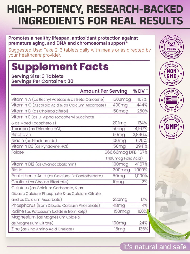 Telovite Daily Multivitamin for Men & Women – Telomere & Cellular Health