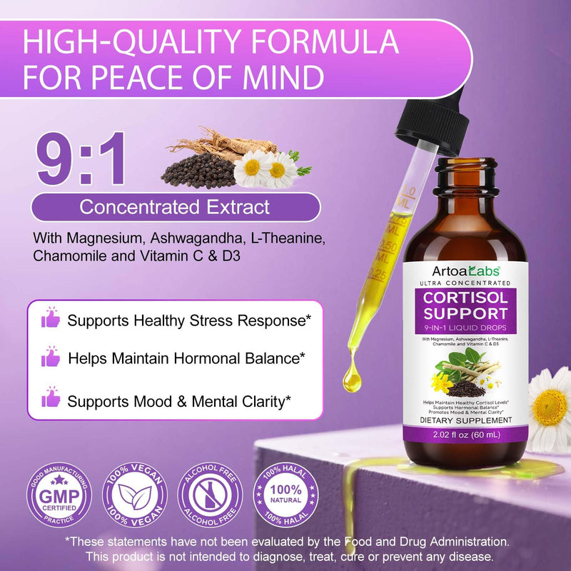 Onznoz 10-in-1 Cortisol Reducer Liquid Drops for Hormonal Balance – Magnesium, Ashwagandha & L-Theanine (2.02 fl oz)