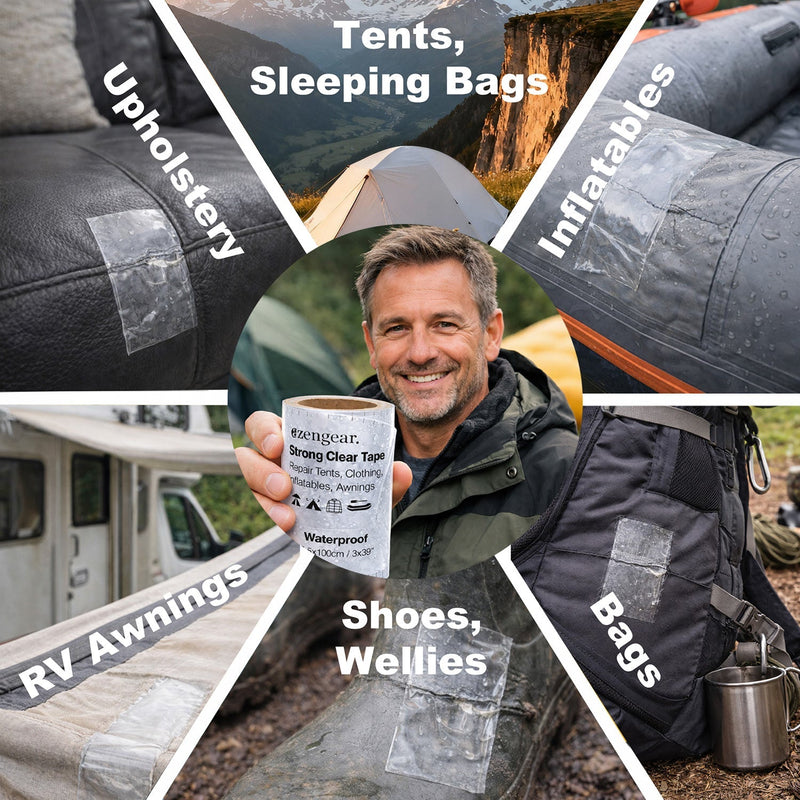 Clear Tenacious Waterproof Tape, Patch Repair Kit for Tents, Jackets, Inflatables, PVC, Shoes